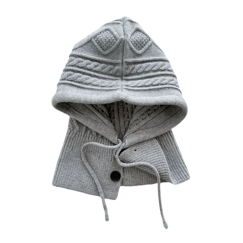 北极绒 毛线针织巴拉克拉法帽围脖一体秋冬天护颈保暖时髦二合一两件套 腈纶 绒线帽 男女同款情侣款