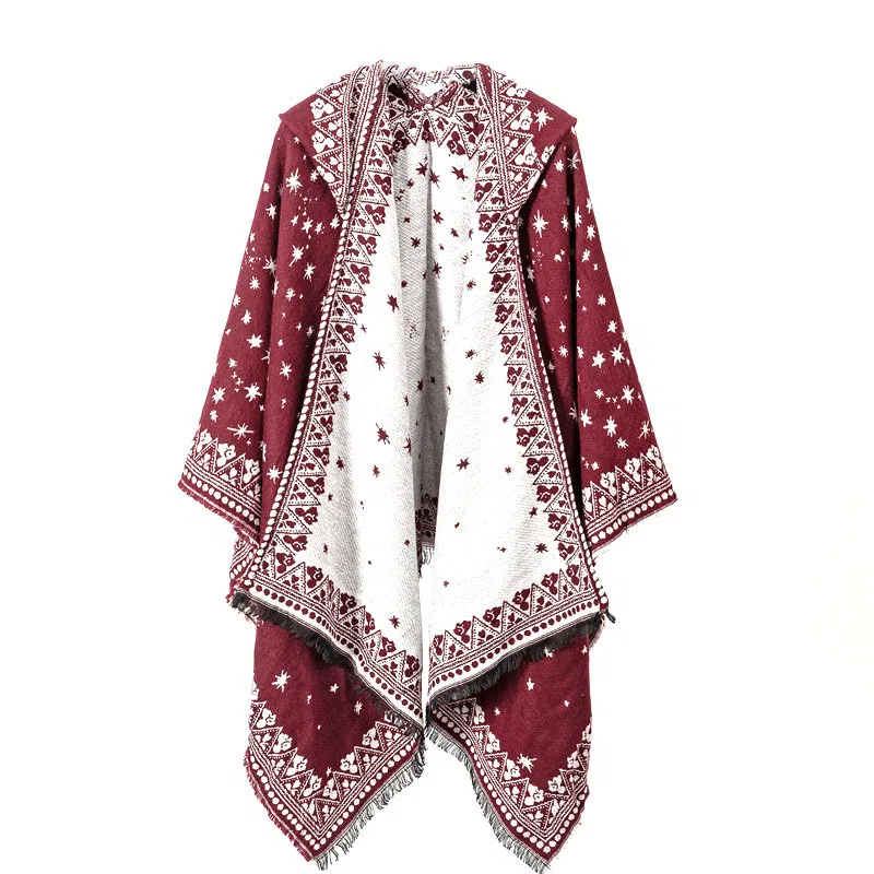 山一丸 开叉秋冬民族风加厚保暖披风外搭 仿羊绒 披肩 女款