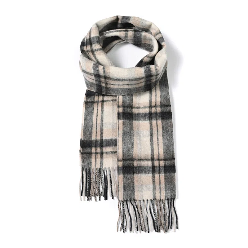 啄木鸟 韩系氛围感简约黑白条纹 秋冬季防寒保暖骑行双面英伦风格子 绵羊毛 绒线围巾 男女同款情侣款