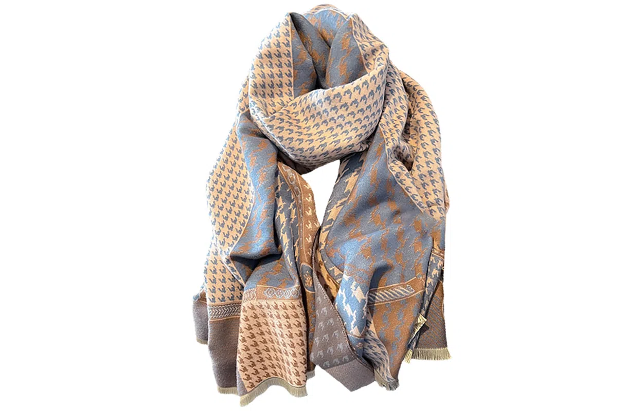 优幽兰 法式复古风小众设计感拼色时尚百搭高级感千鸟格保暖川西云南旅游拍照打卡穿搭 绒线围巾 女款