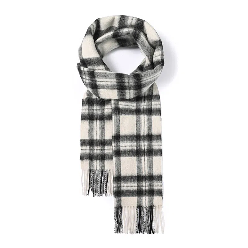 啄木鸟 韩系氛围感简约黑白条纹 秋冬季防寒保暖骑行双面英伦风格子 绵羊毛 绒线围巾 男女同款情侣款