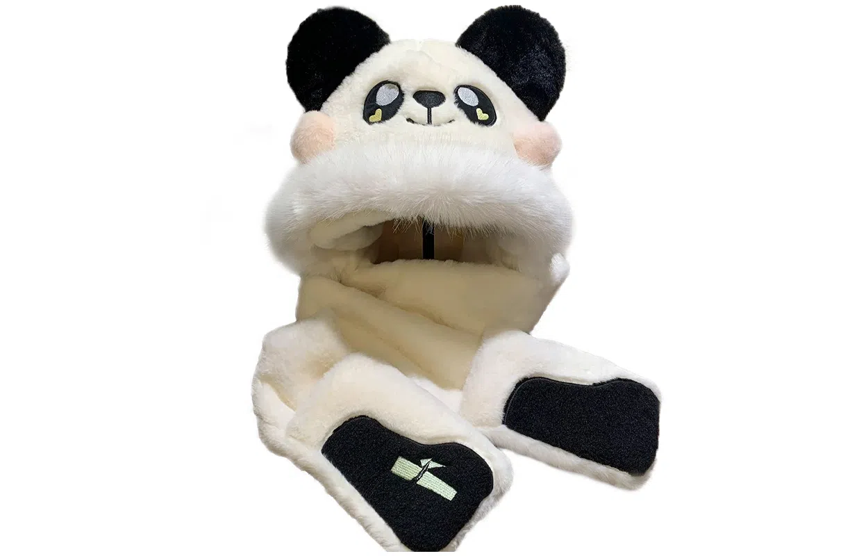 优幽兰 时尚百搭小众设计感少女心毛绒帽子围巾一韩版骑车可爱加厚保暖围脖手套三件套 聚酯纤维 斗篷帽 女款