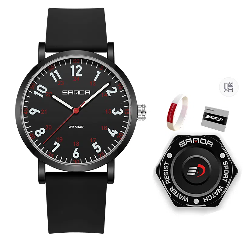 三达简约时尚考生专用静音走时超薄表壳 石英机芯 硅胶表带 国表 男女同款 白色表盘 防水夜光