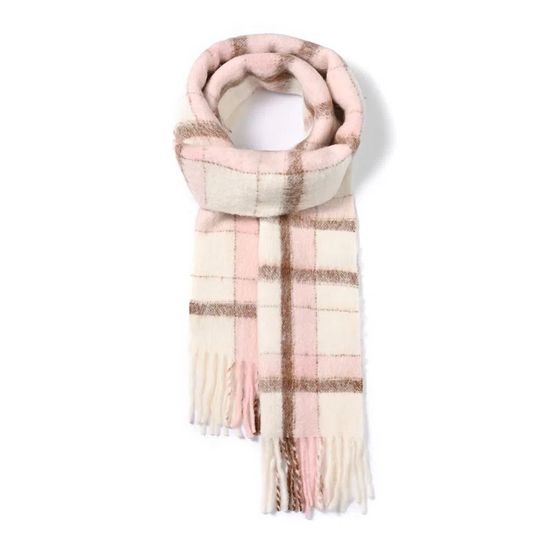 啄木鸟 日落甜心 绵羊毛清新小香风轻奢高级感显肤白奶盐蓝加厚保暖圈圈纱拼色格子百搭 绒线围巾 女款