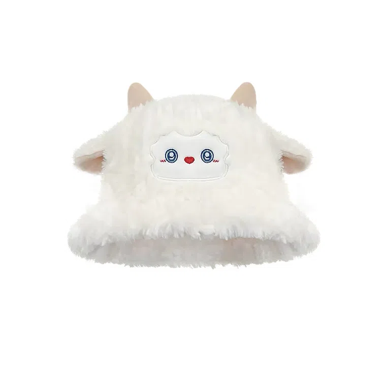 浪莎 超可爱小绵羊毛绒秋冬季百搭显脸小保暖护耳 涤纶 渔夫帽 女款 白色