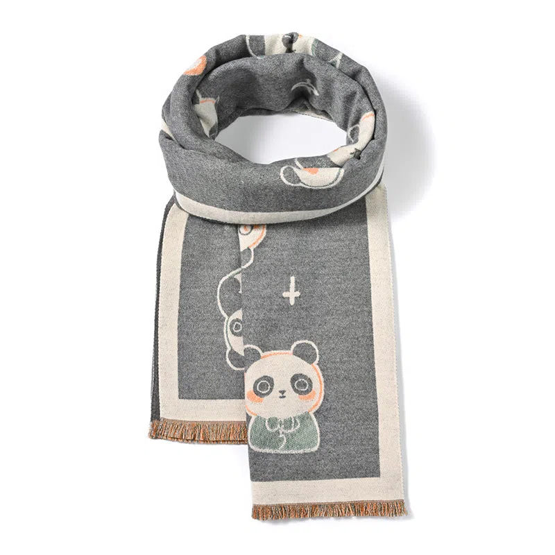 啄木鸟 时尚韩系可爱熊猫拼色加宽秋冬加厚保暖防寒骑行甜美百搭 绒线围巾 男女同款情侣款