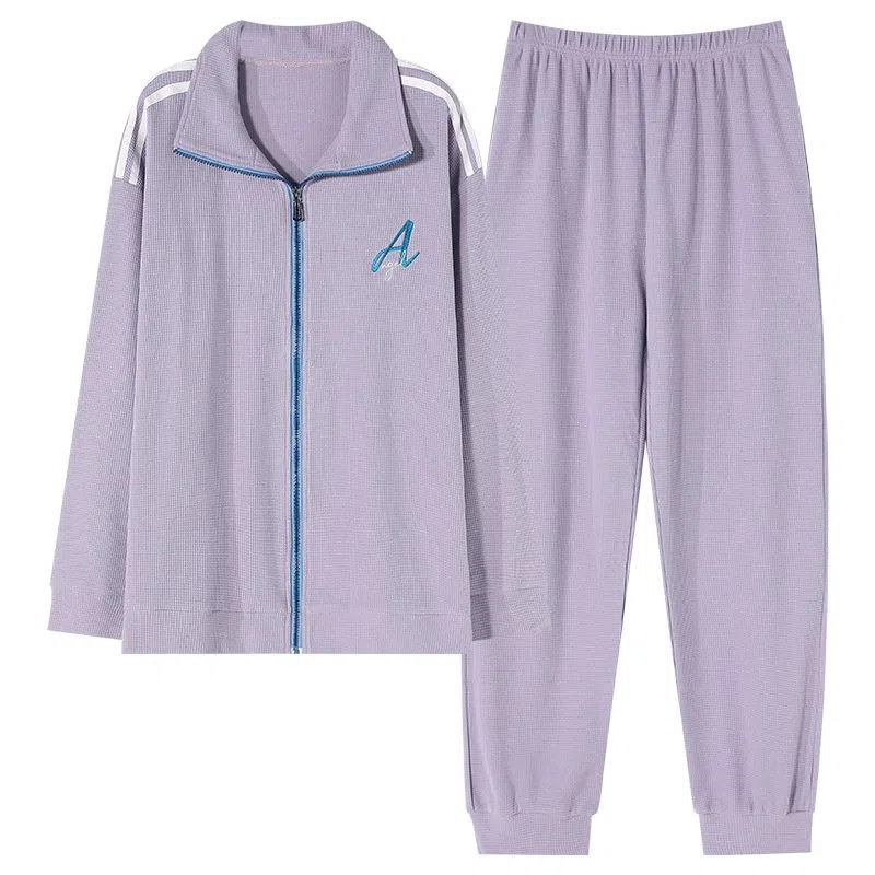 兰缪 抗风保暖亲肤厚款长袖长裤睡衣套装 女款 淡雅紫