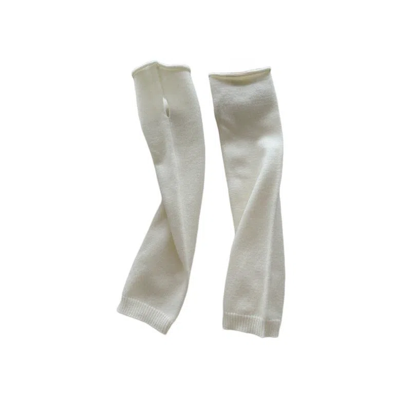 北极绒 日系针织毛线手臂套秋冬露指可触屏防寒保暖护臂纯色长款袖套 聚酯纤维 手套 女款