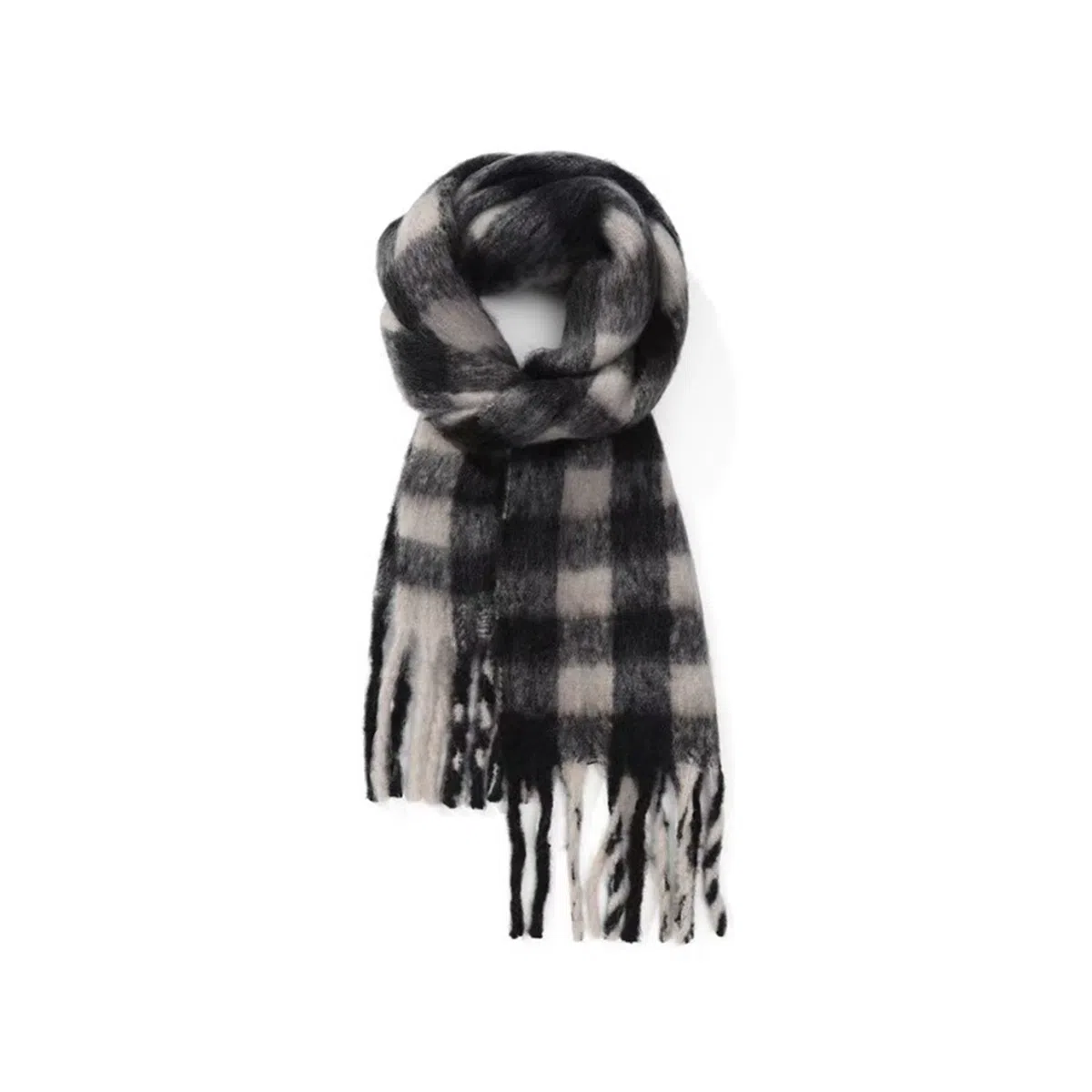 匹克 流苏千鸟格撞色英伦风渐变秋冬防寒保暖 聚酯纤维 绒线围巾 男女同款情侣款