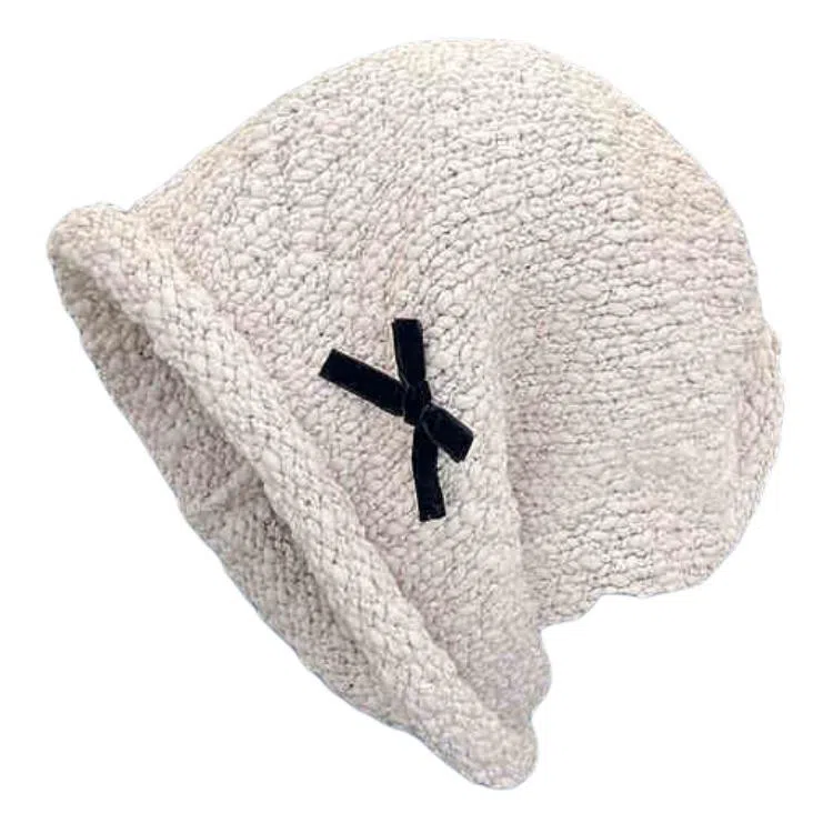 木林森 韩版日系蝴蝶结秋冬季保暖大头围百搭显脸小休闲简约 圈圈纱 绒线帽 男女同款情侣款