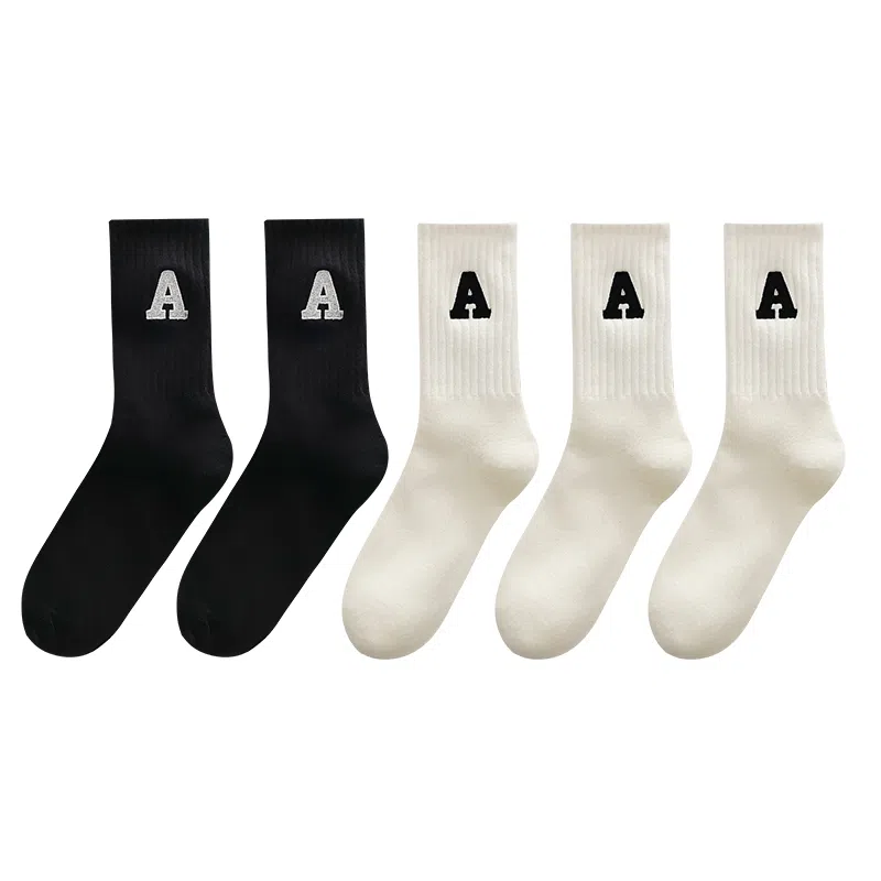 兰缪 四季字母韩系百搭亲肤舒适中筒袜 男女同款 组合装