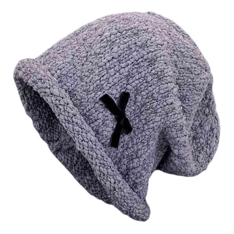 木林森 韩版日系蝴蝶结秋冬季保暖大头围百搭显脸小休闲简约 圈圈纱 绒线帽 男女同款情侣款