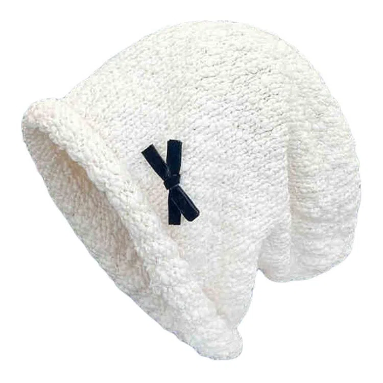 木林森 韩版日系蝴蝶结秋冬季保暖大头围百搭显脸小休闲简约 圈圈纱 绒线帽 男女同款情侣款