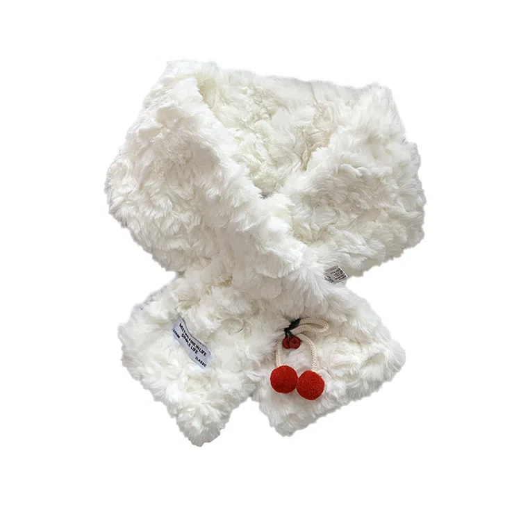 浪莎 冬季保暖可爱小熊蝴蝶结围脖女生百搭毛茸保暖交叉围巾 礼盒装 围脖 女款