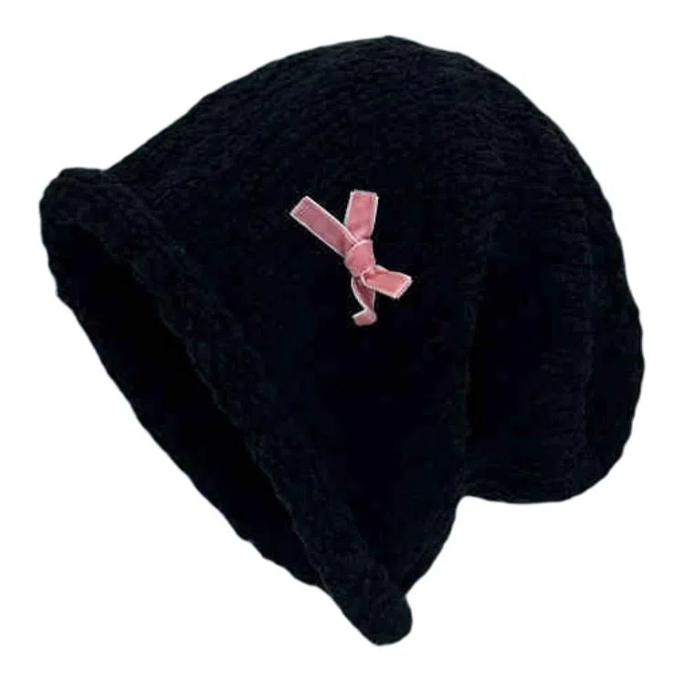 木林森 韩版日系蝴蝶结秋冬季保暖大头围百搭显脸小休闲简约 圈圈纱 绒线帽 男女同款情侣款