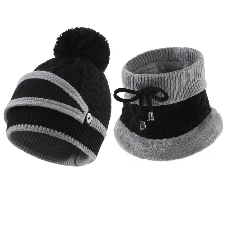 南极人 秋冬季加绒保暖口罩一体冬天骑车遮脸防风护耳护颈针织帽 加厚 绒线帽 女款