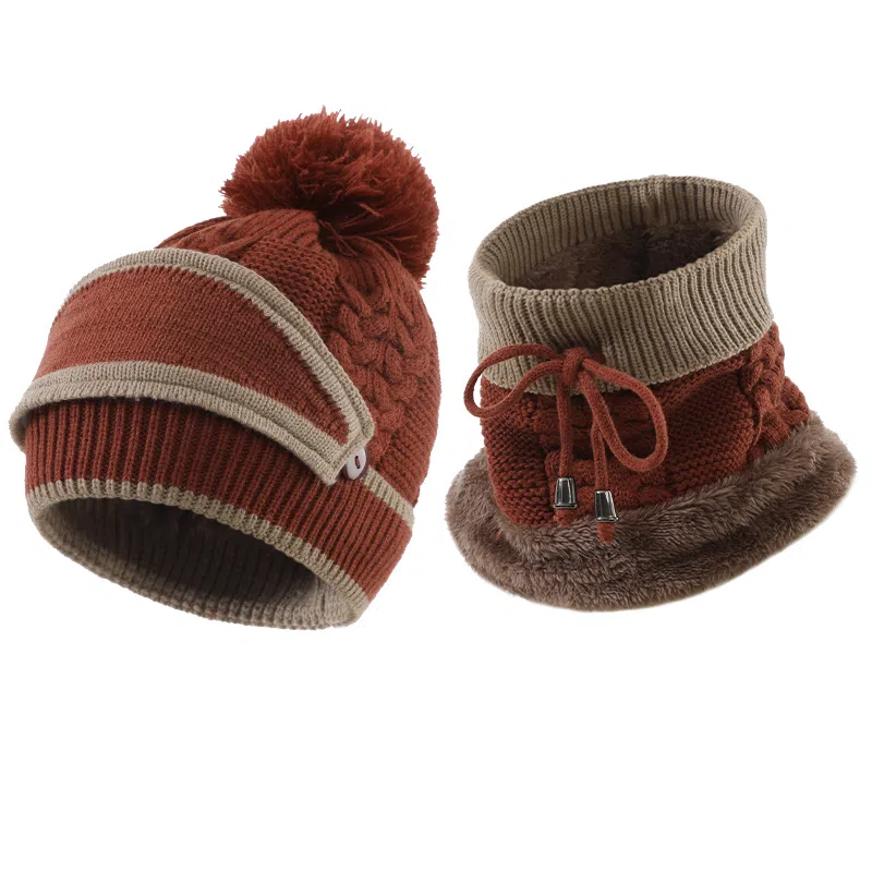 南极人 秋冬季加绒保暖口罩一体冬天骑车遮脸防风护耳护颈针织帽 加厚 绒线帽 女款