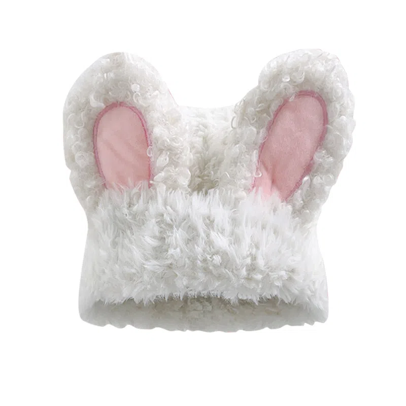【小兔子模拟器】 啄木鸟 甜美可爱小白兔卡通氛围感保暖帽冬季加绒加色奶白色软萌萌大头围显脸小包头护耳毛绒绒 聚酯纤维 绒线帽 女款