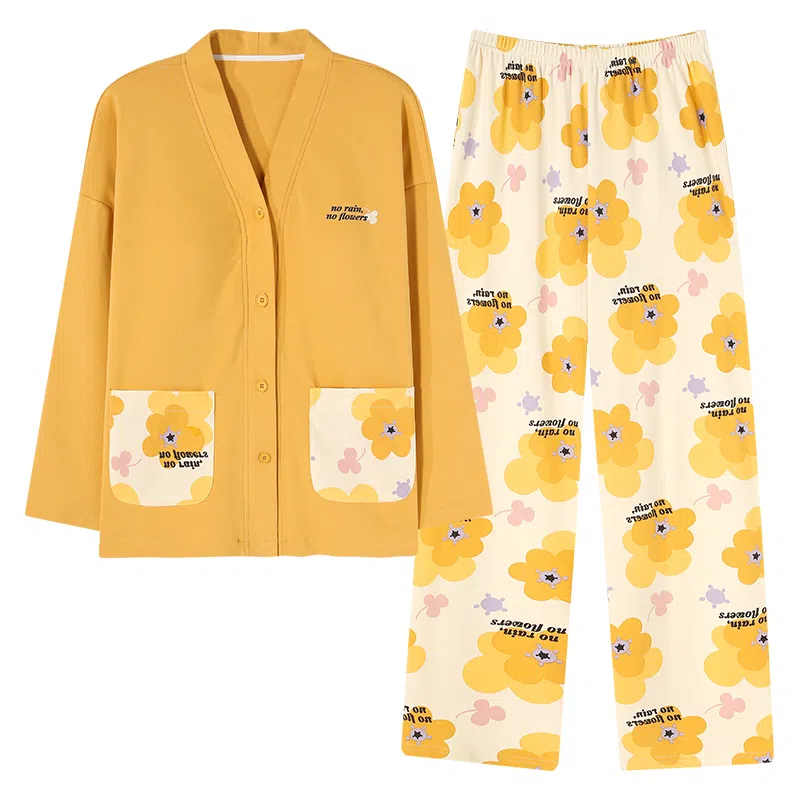 莫代尔 家居服开衫满印设计舒适休闲睡衣套装 女款 图片色