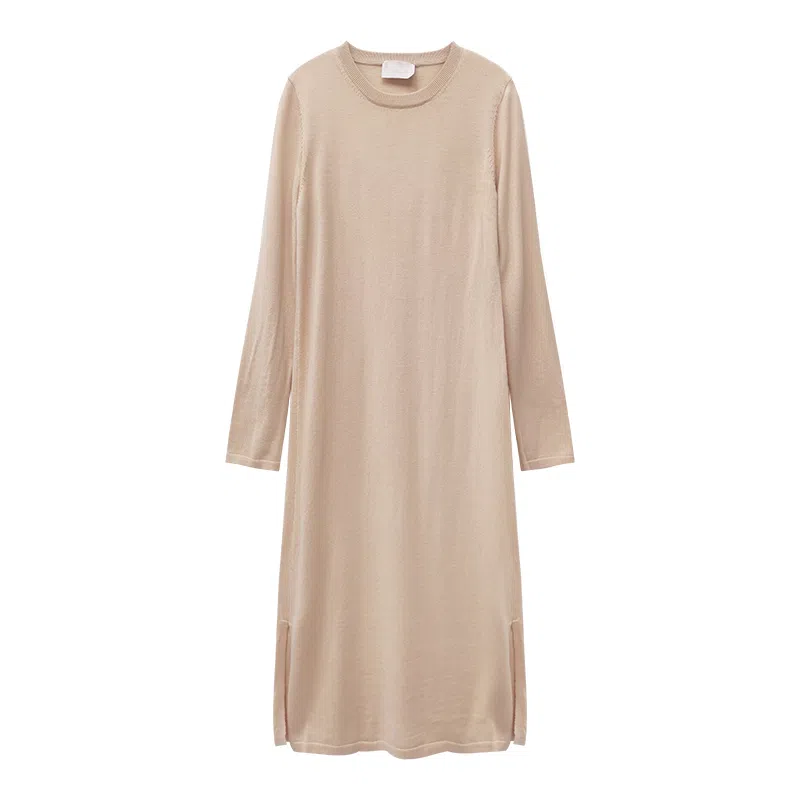 桑罗 慵懒气质保暖纯色舒适长袖秋冬睡裙 女款 米色