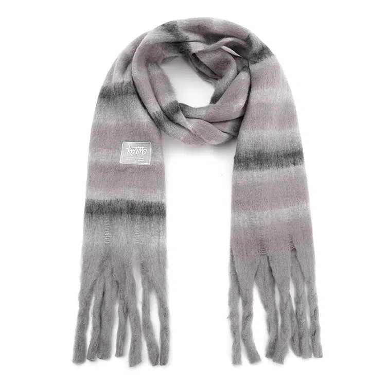 肯默 马海撞色条纹流苏 毛绒保暖 百搭时尚 涤纶 绒线围巾 男女同款情侣款
