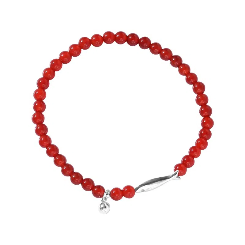 亲喜 小鱼可爱复古年年有鱼设计感小众小清新古风新中式温柔百搭叠戴串珠 玛瑙 手串 女款