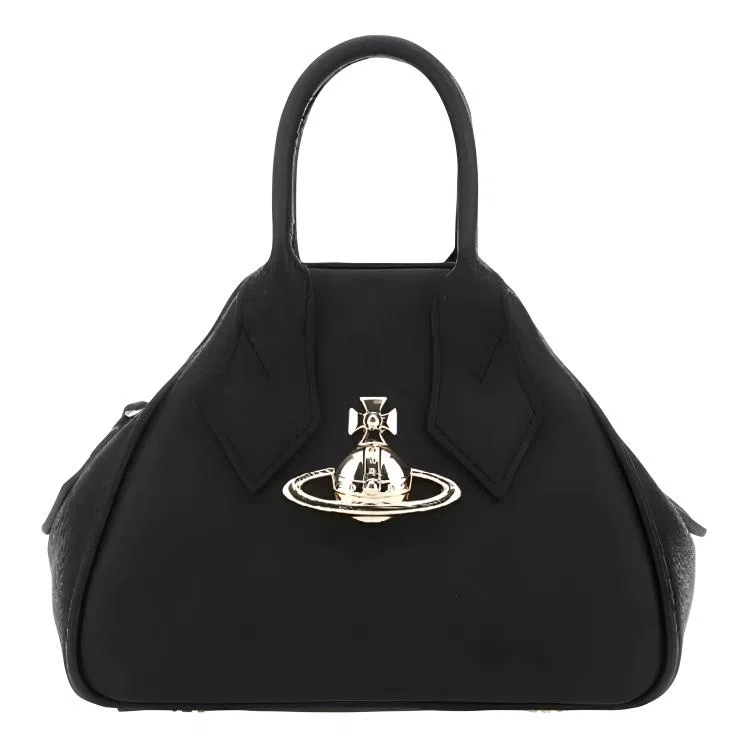 Vivienne Westwood Saturn Logo Leather Tote Bag Black
