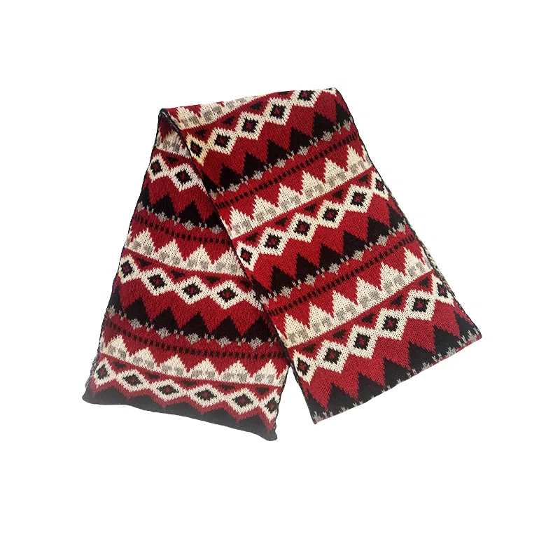 北极绒 费尔岛风新年红色冬季复古百搭保暖加厚针织可爱 绒线围巾 男女同款情侣款