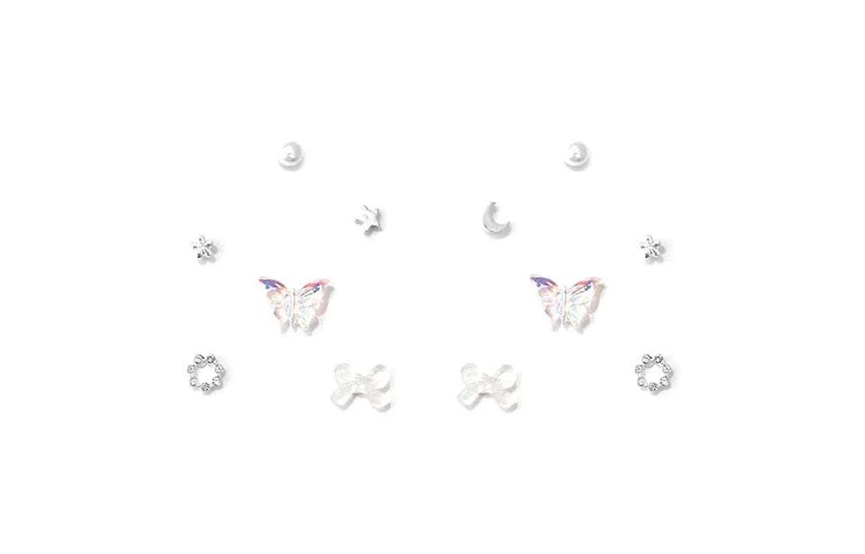 牧言 极光蝴蝶套装 甜美森系气质简约小众设计高级感 光面立体幻彩清透蝶梦在逃公主星星月亮花朵小巧六件套耳饰 合金 耳钉 女款