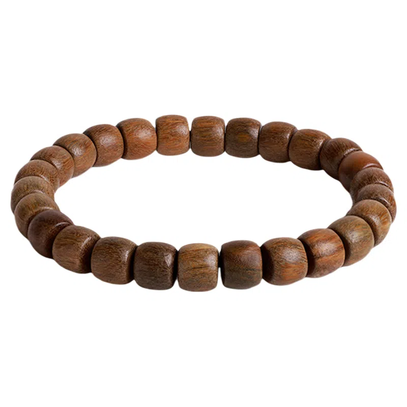 木盛缘 本命年新中式国潮简约高级经典款桶珠单圈素串转运檀木上岸有钱花好运手链 绿檀 手串 男女同款情侣款