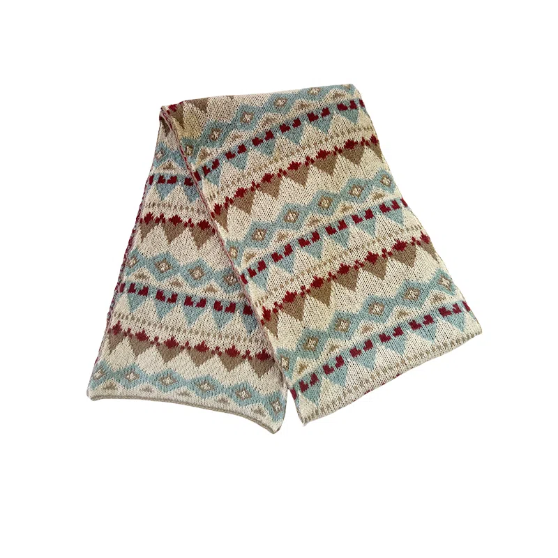 北极绒 费尔岛风新年红色冬季复古百搭保暖加厚针织可爱 绒线围巾 男女同款情侣款