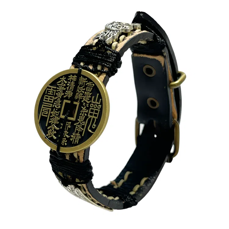 花茜樱 新中式国潮 国风复古山鬼花钱个性小众道系青年平安喜乐好运 皮革 手环 男女同款情侣款