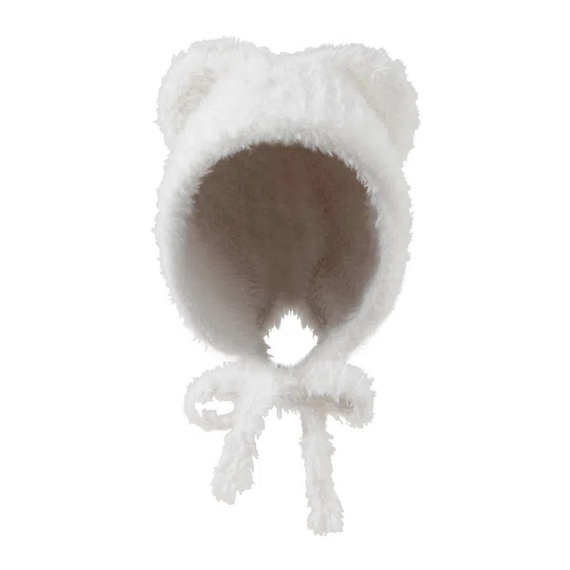 俞兆林 毛绒帽子可爱小熊女冬季保暖百搭显脸小大头围护耳套头帽户外防寒 毛茸 绒线帽 女款