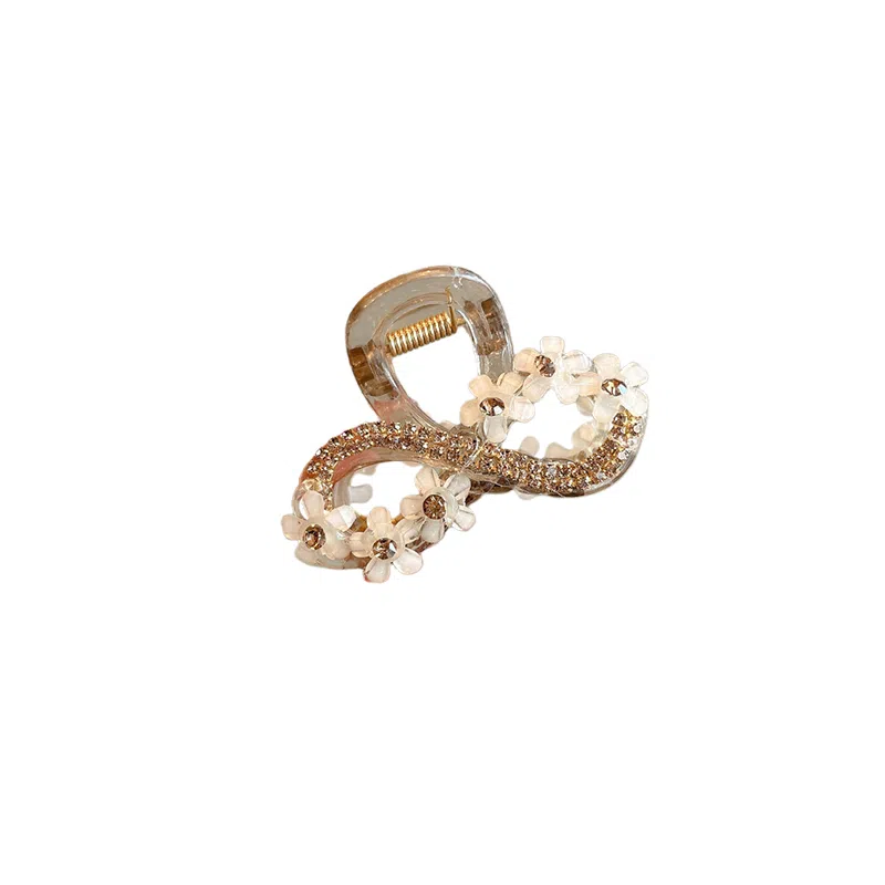 水中玉 精致小花抓夹发量少后脑勺鲨鱼夹半扎发卡气质夹子头饰 亚克力 发夹 女款