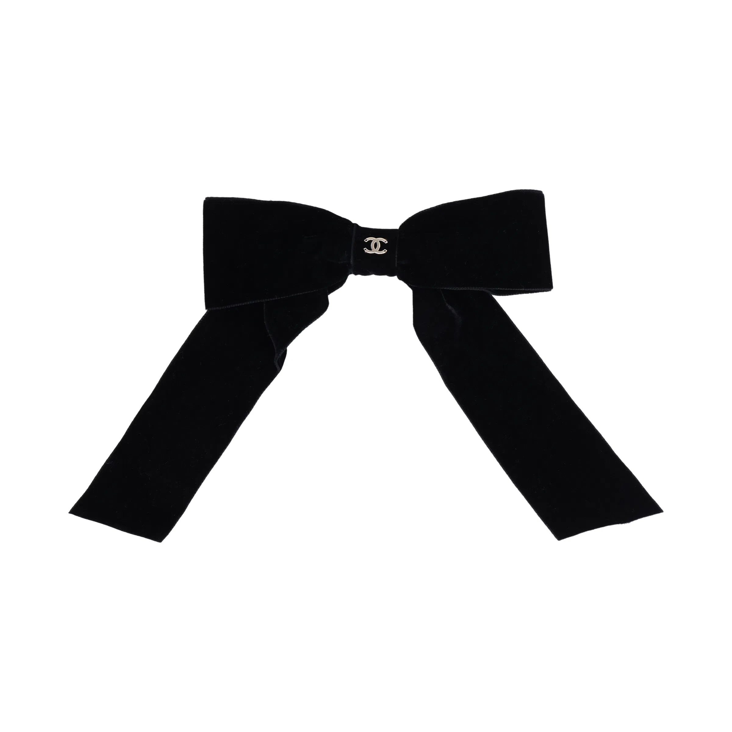CHANEL Velvet Bow Hair Clip Black