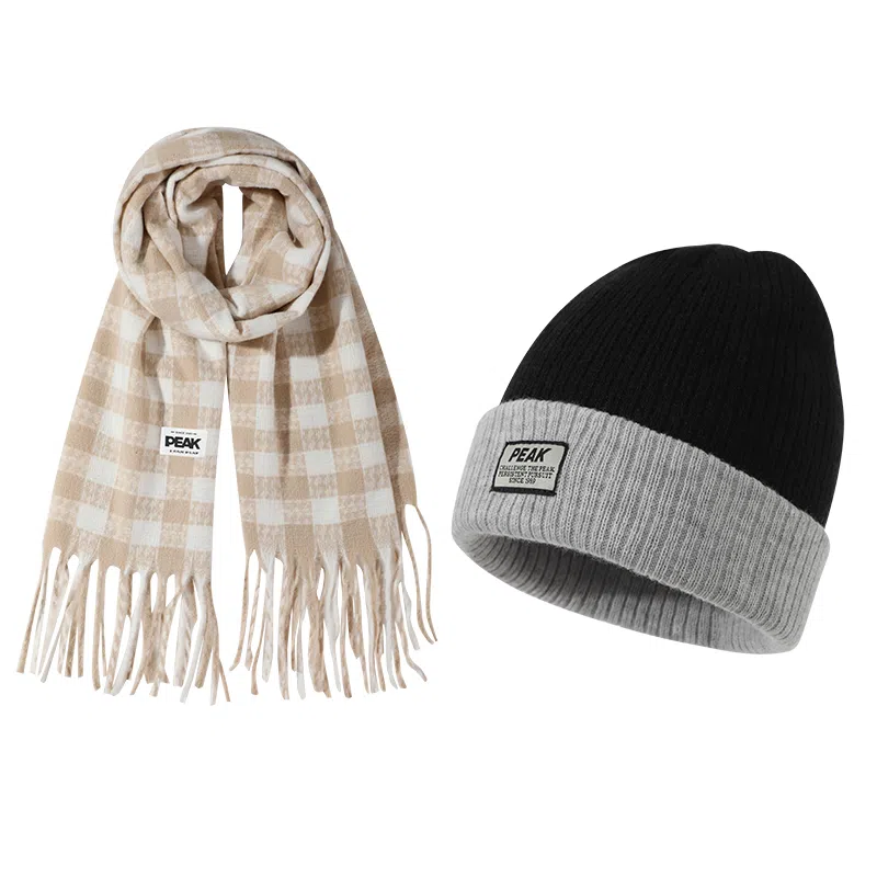 匹克 千鸟格  高级感氛围感穿搭小香风保暖防风防寒加厚套装 绒线围巾 女款