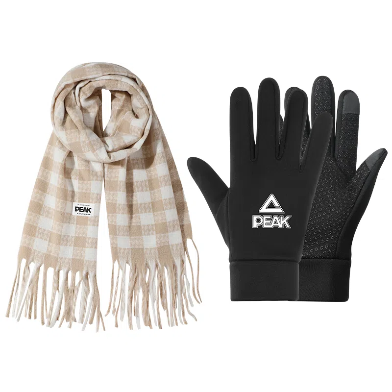 匹克 千鸟格  高级感氛围感穿搭小香风保暖防风防寒加厚套装 绒线围巾 女款