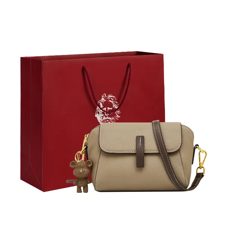 老人头 轻便真皮中老年妈妈款单肩小包实用百搭小巧通勤女包 牛皮拼合成革 斜挎包 女 灰色/黑色