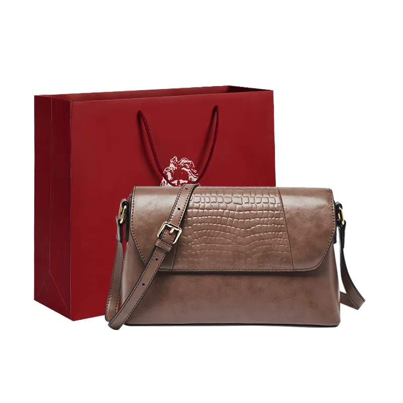 老人头 复古百搭通勤简约大气 合成革 单肩包小方包斜挎包 小号 女款 咖色