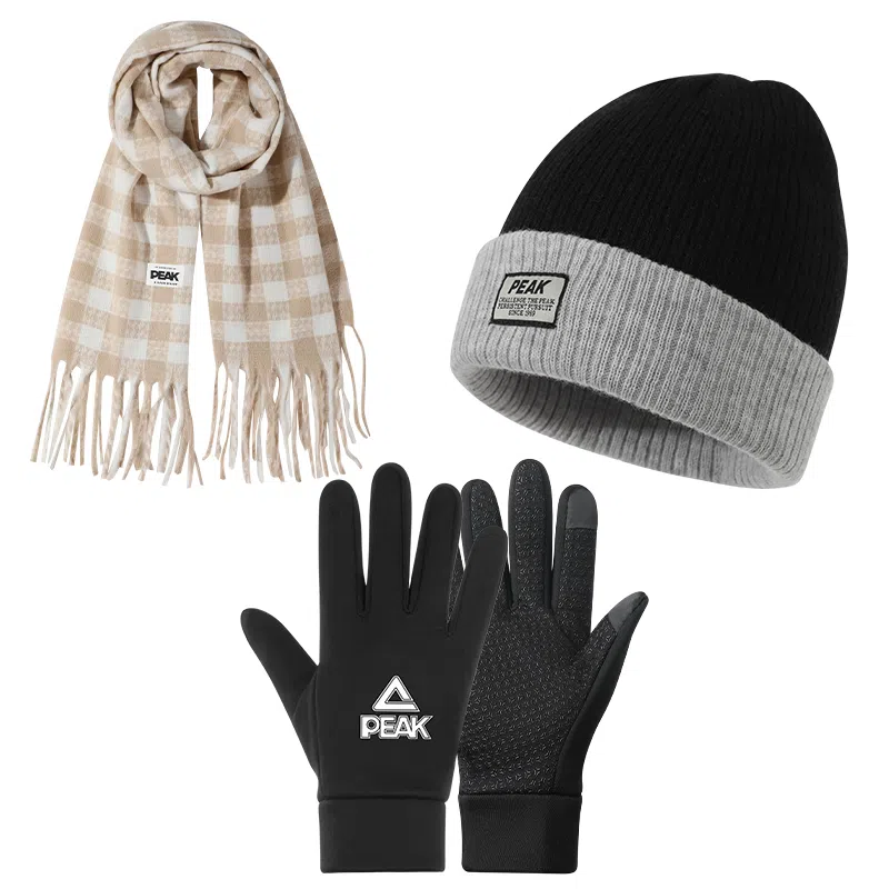 匹克 千鸟格  高级感氛围感穿搭小香风保暖防风防寒加厚套装 绒线围巾 女款