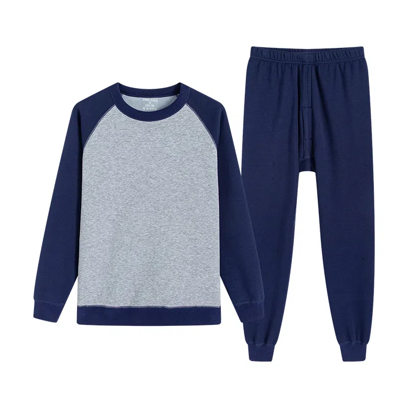 贴身领域 亲肤舒适长袖长裤加绒加厚保暖套装 男款