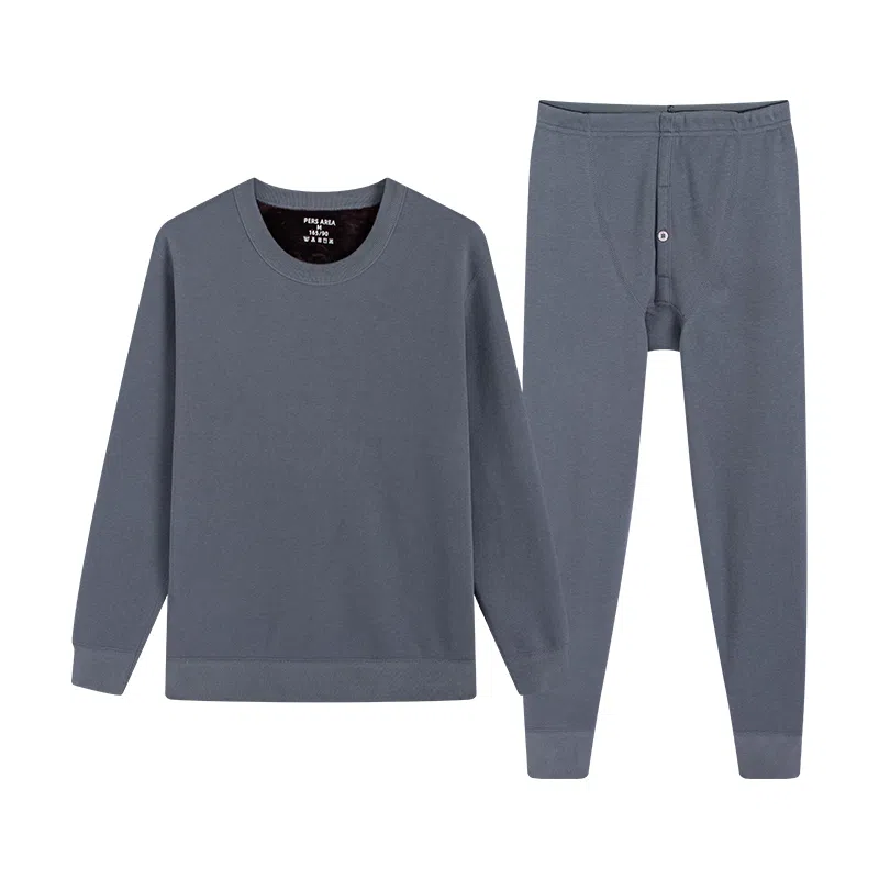 贴身领域 加厚加绒青年圆领纯色可外穿简约内衣秋衣秋裤打底保暖套装 男款