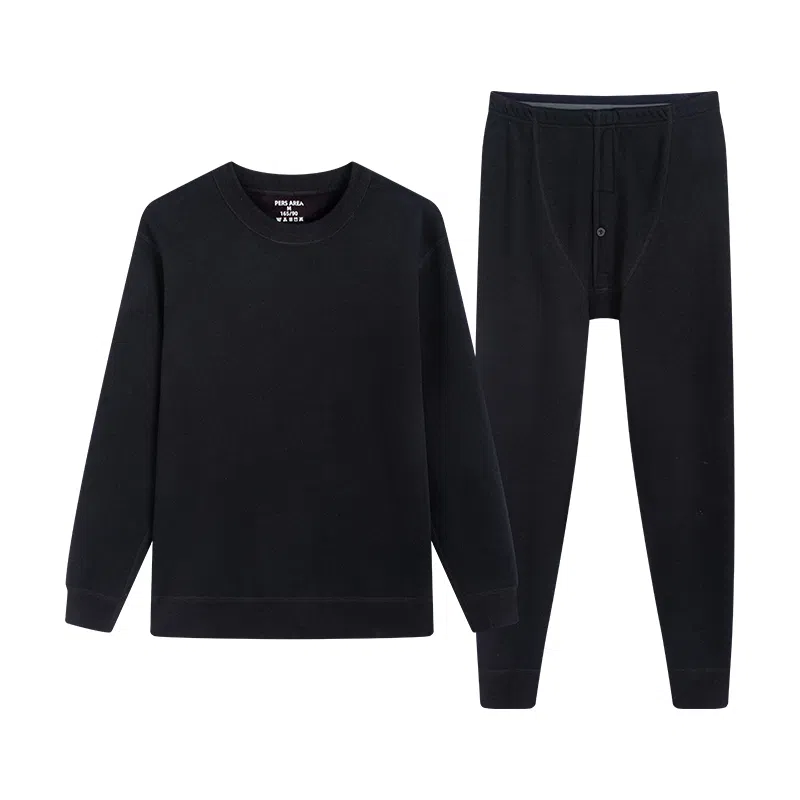 贴身领域 加厚加绒青年圆领纯色可外穿简约内衣秋衣秋裤打底保暖套装 男款