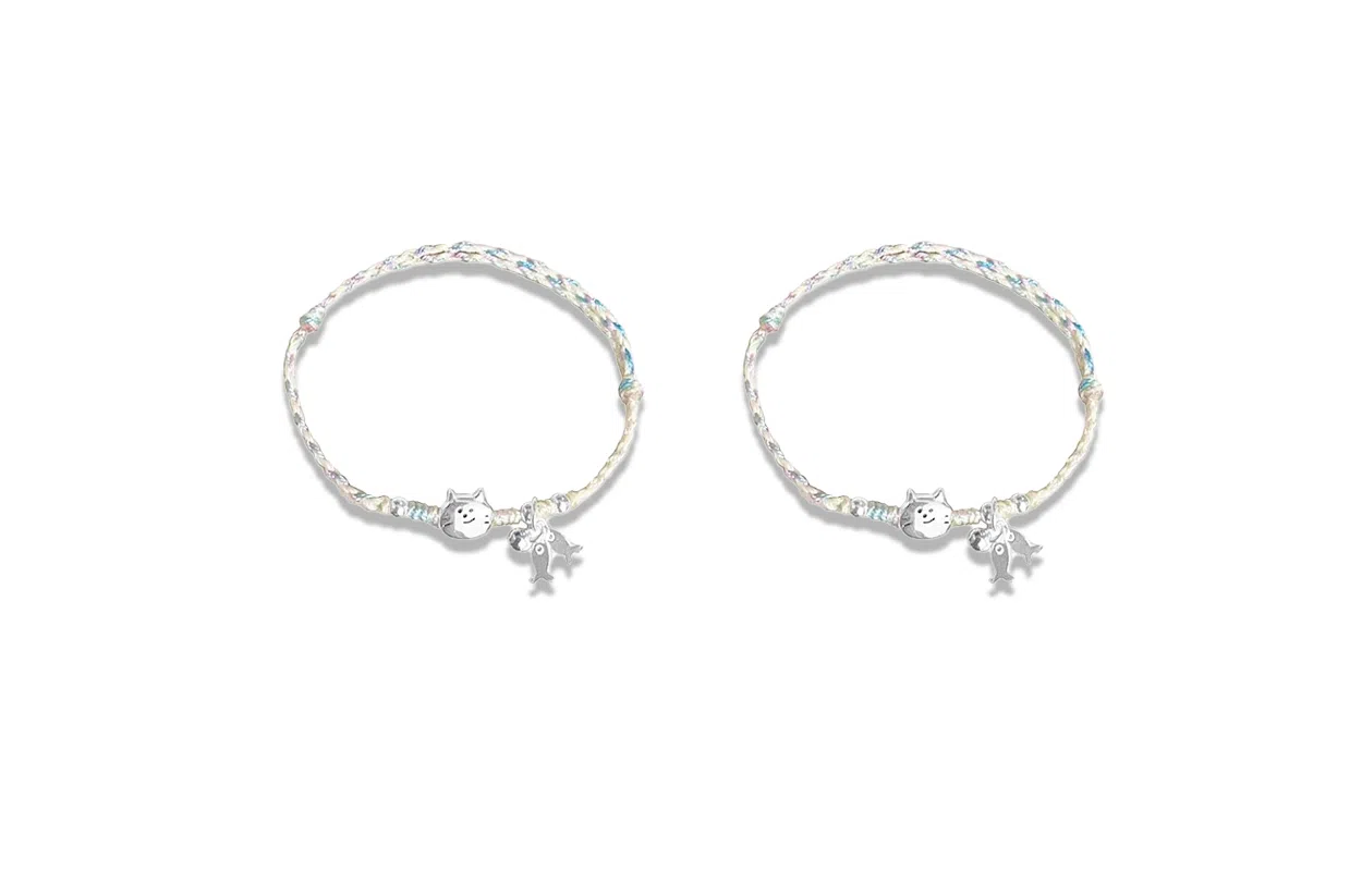 大唐国鼎 猫咪小鱼编织手绳优雅甜美精致气质甜妹可爱温柔浪漫百搭 好运 合金 手链 女款