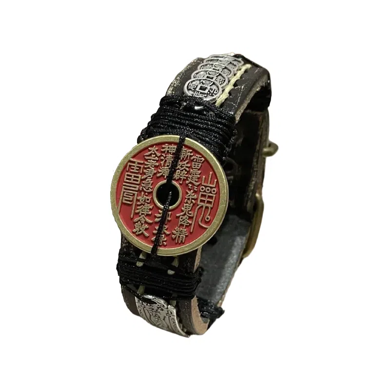既白南兮 山鬼花钱五帝钱太岁本命年道系青年国风新中式文创 合金 皮革 手环 男女同款情侣款