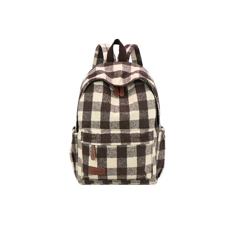 垣途者 经典格子百搭学生书包拉链开合 毛呢 双肩包 女款 多色