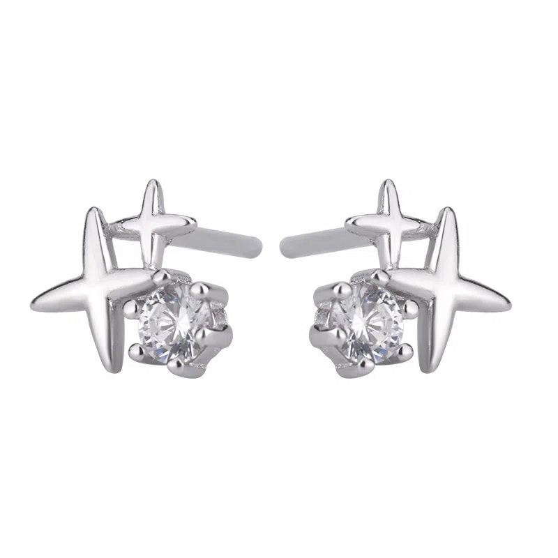 年年喜 新款设计感星星耳环小众简约 显白高级文艺优雅气质甜美 锆石 耳钉 男女同款情侣款