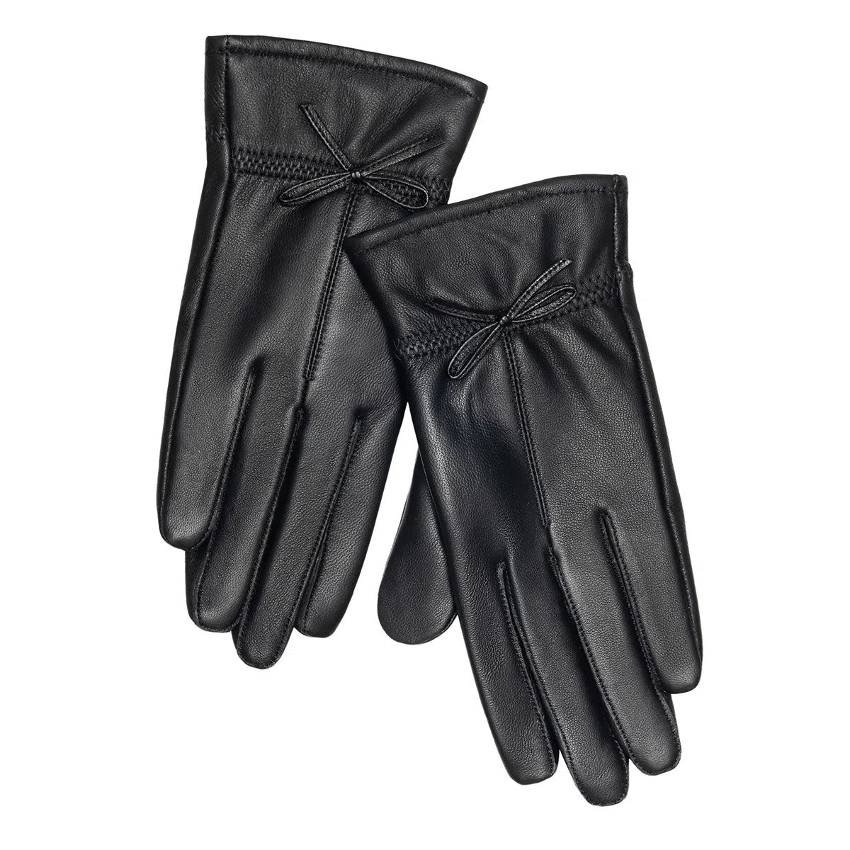 上海故事 真皮加绒加厚保暖外出骑行防风防寒防泼水可触屏 羊皮革 绒线手套 女款 黑色