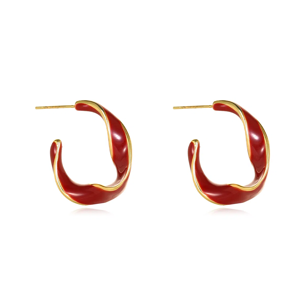 Yunxi Mobius Ring Earrings Red Copper Gold Plated