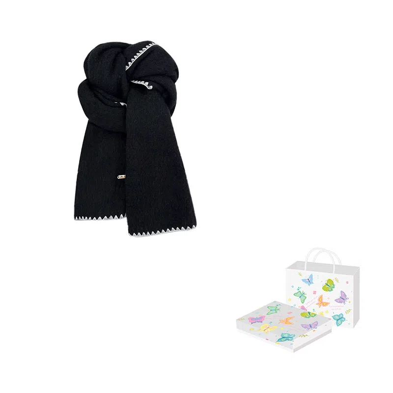 浪莎 超软糯锁边含羊毛围巾女生冬季纯色加厚保暖百搭韩系氛围感围脖护颈披肩 男女同款情侣款 礼盒装 绒线围巾 男女同款情侣款